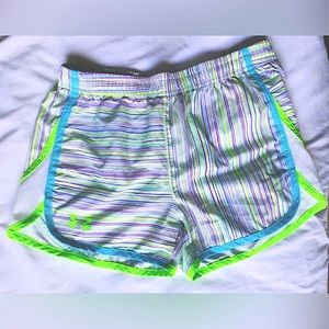 Active UA Fly-By Heat Gear Purple Running Striped Multicolor Running Gym Shorts